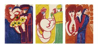 Aloïse - Los von drei Werken: Foule délirante Kennedy, um 1963-64  Sirène de Trévy, um 1963-64   Sous les lampions, um 1963-64