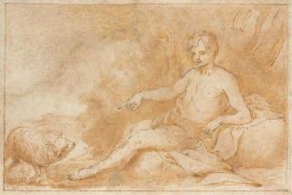 Alonso Cano - Saint John the Baptist, seated, pointing to a lamb