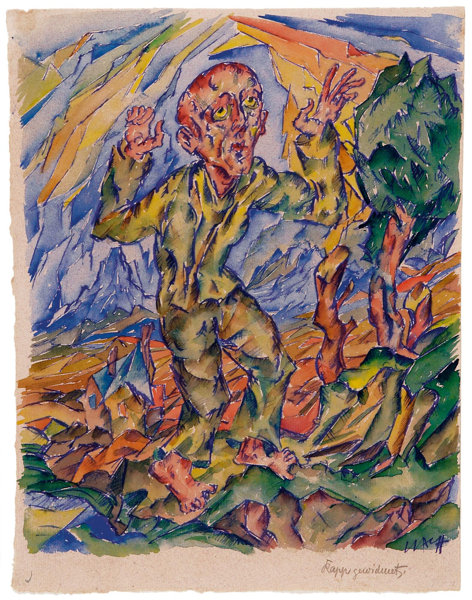 Aloys Wach - Der Prophet (Mann mit erhobenen Armen in einer Gebirgslandschaft)