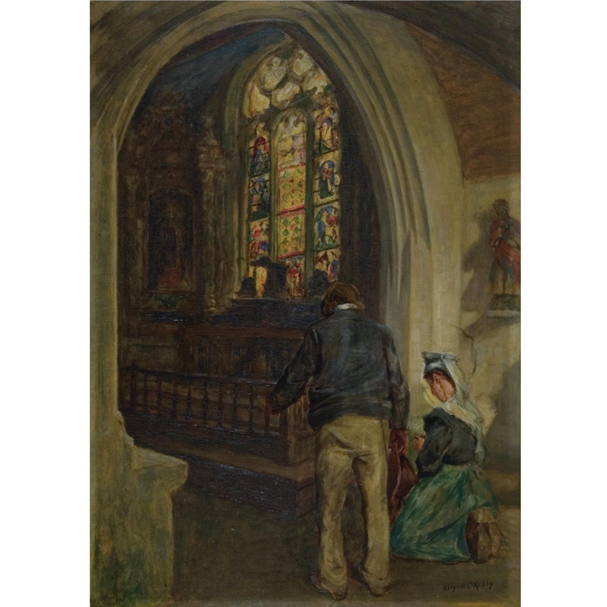 Aloysius O\'Kelly - Breton Church Interior With Figures