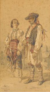 Aloysius Rosarius Amadeus Rayemundus Andreas Preziosi - Un Couple de Roumains Dans Un Paysage