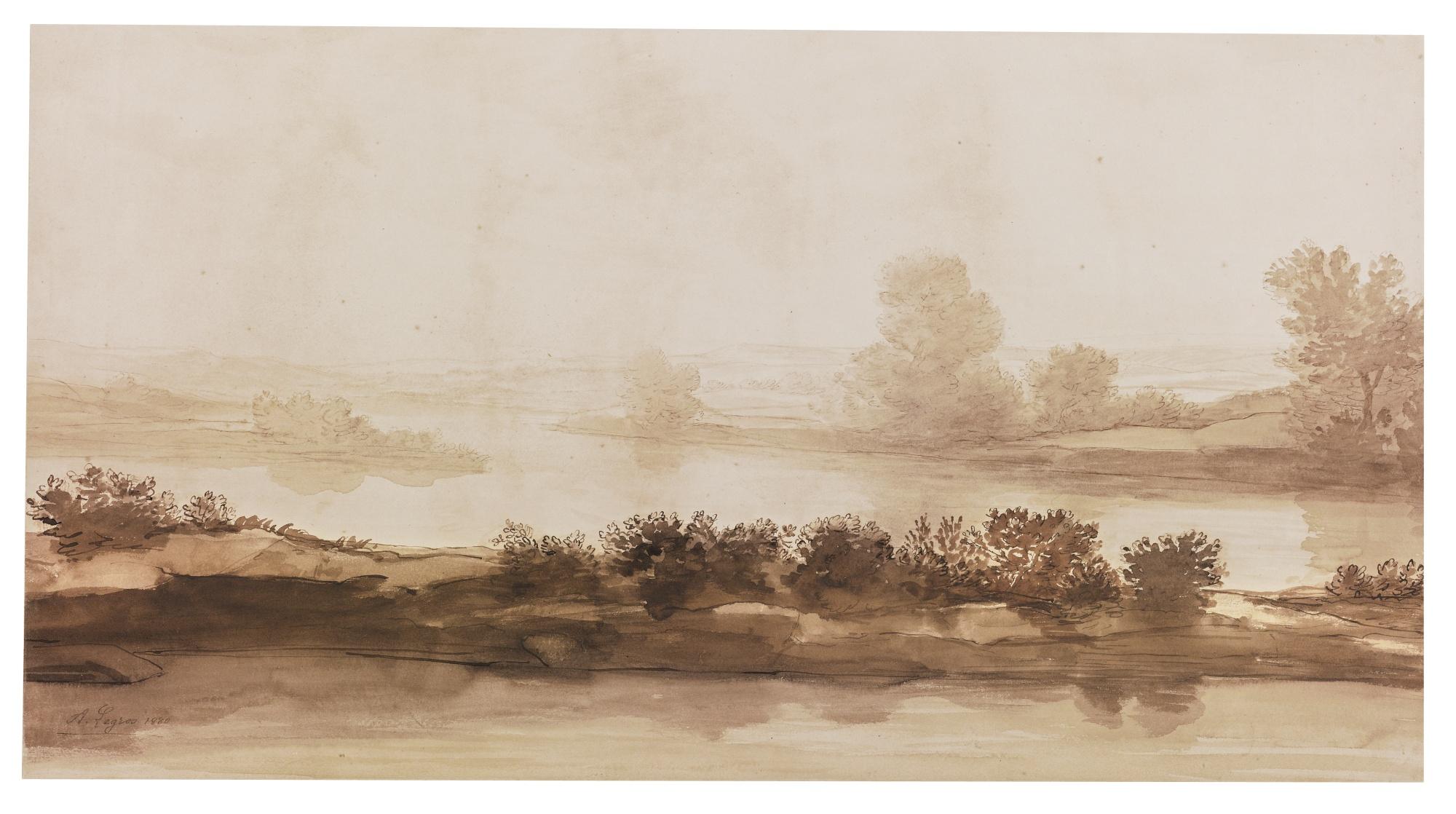 Alphonse Legros - A Landscape Along The Banks Of A River