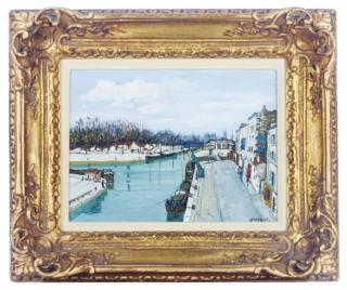 Alphonse Léon Quizet - Houses on a canal