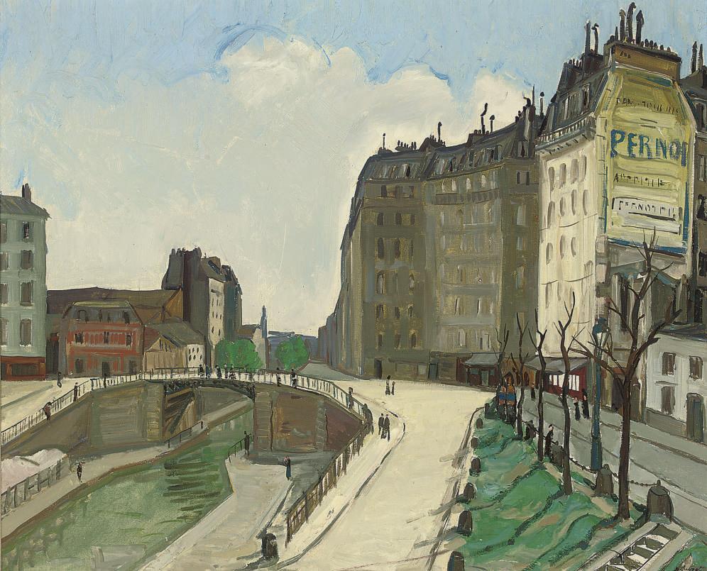 Alphonse Léon Quizet - Le pont au canal de la Villette, Paris