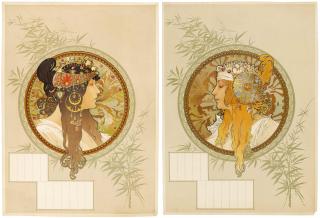 Alphonse Marie Mucha - Tête byzantine brune / Tête byzantine blonde.