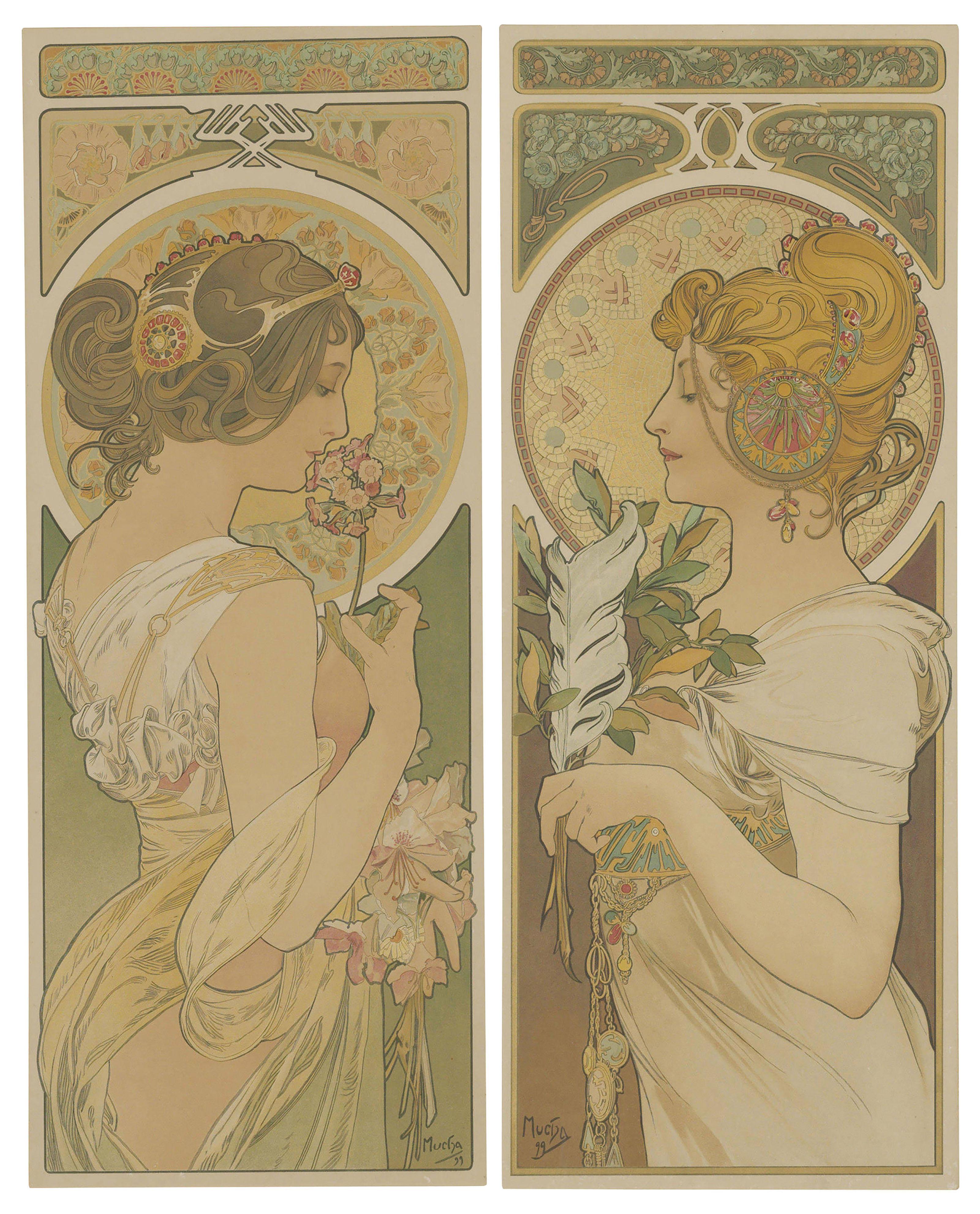 Alphonse Mucha - La Primevere & La Plume (2 Works)