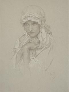 Alphonse Mucha - Portrait of the Artist\'s Daughter in Slavic Dress