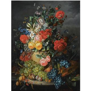 Amalie Kaercher - German A Flower Still Life With Grapes