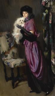 Ambrogio Antonio Alciati - Italian an Elegant Woman With Her Maltese 