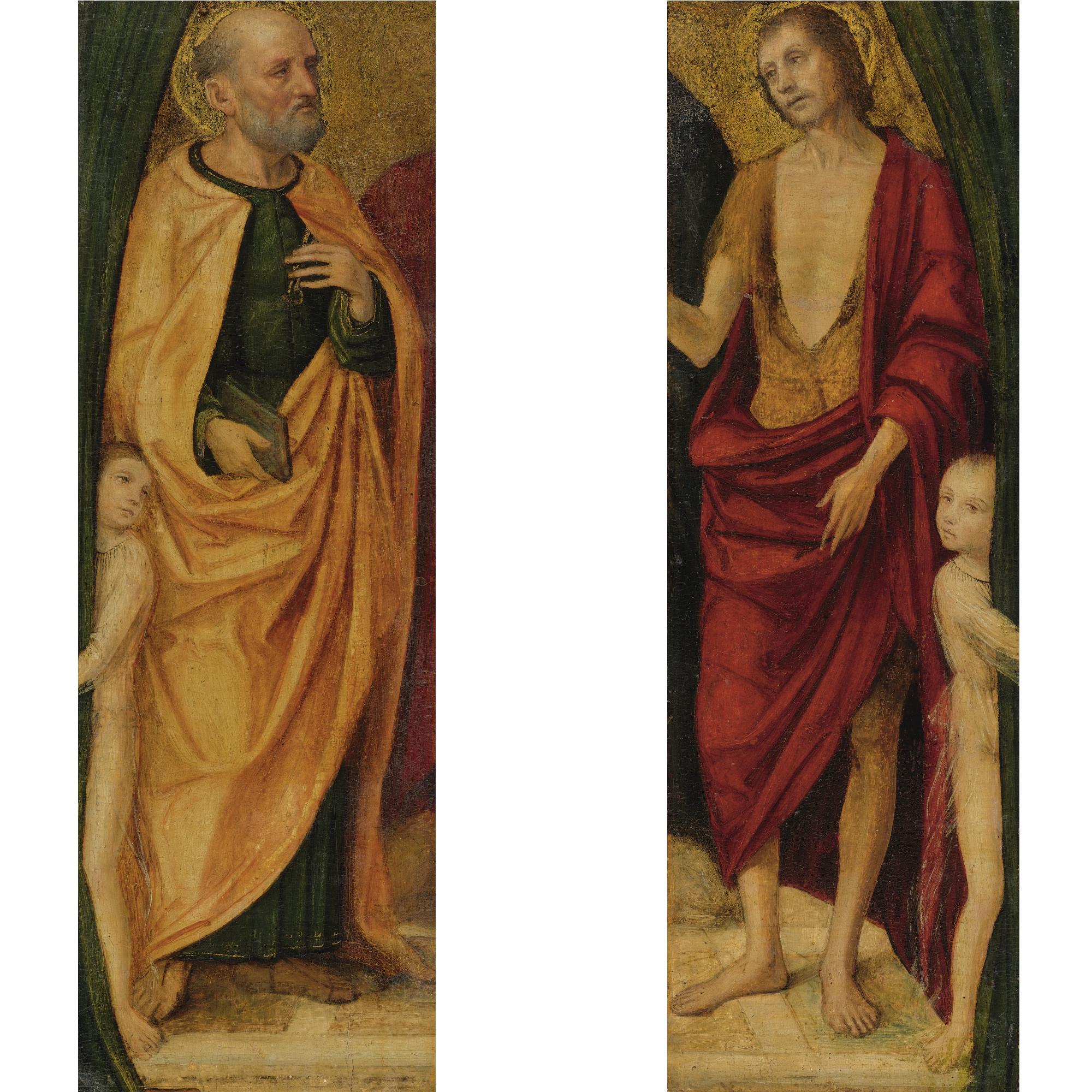 Ambrogio di Stefano da Fossano - Saint Peter And An Attendant Page; Saint John The Baptist And An Attendant Page