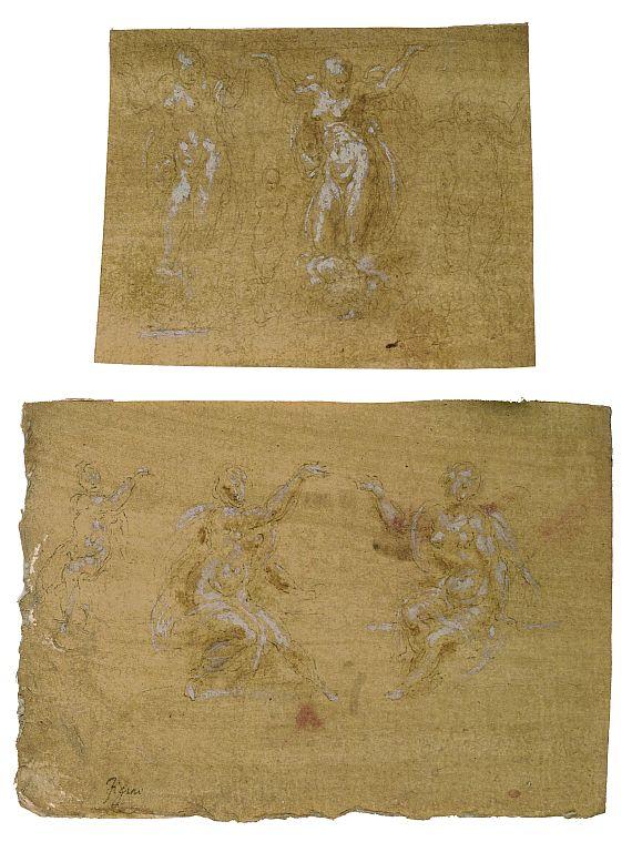 Ambrogio Giovanni Figino - 2 Bll.: Studien zu weiblichen Aktfiguren. Studien zu weiblichen Karyatiden