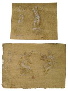 Ambrogio Giovanni Figino - 2 Bll.: Studien zu weiblichen Aktfiguren. Studien zu weiblichen Karyatiden