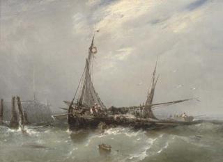 Ambroise-Louis Garneray - Fishermen mending their nets at the end of the day