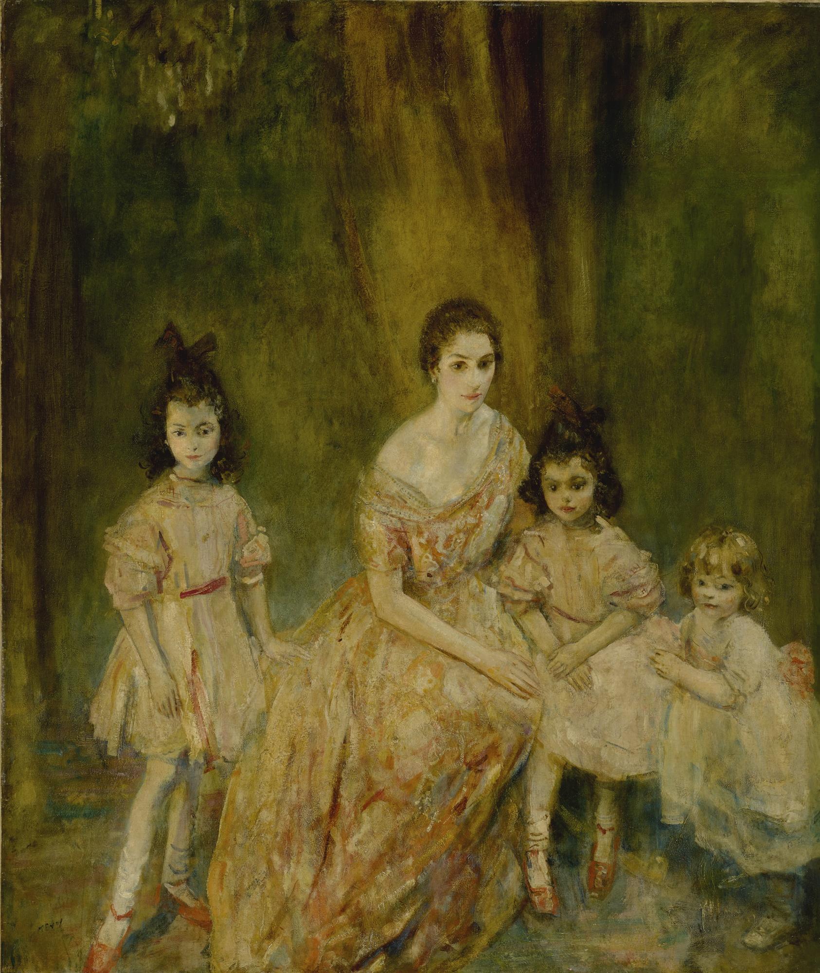 Ambrose Mcevoy, A.R.A. - Portrait Of Madame Gandrillas And Her Children, Marie-Rose, Carmen And Juana