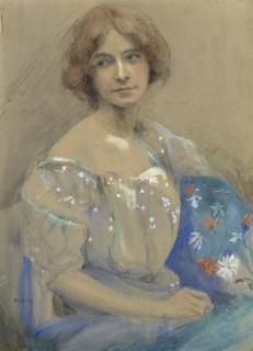 Ambrose Mcevoy - Portrait Of A Woman With A Blue Shawl