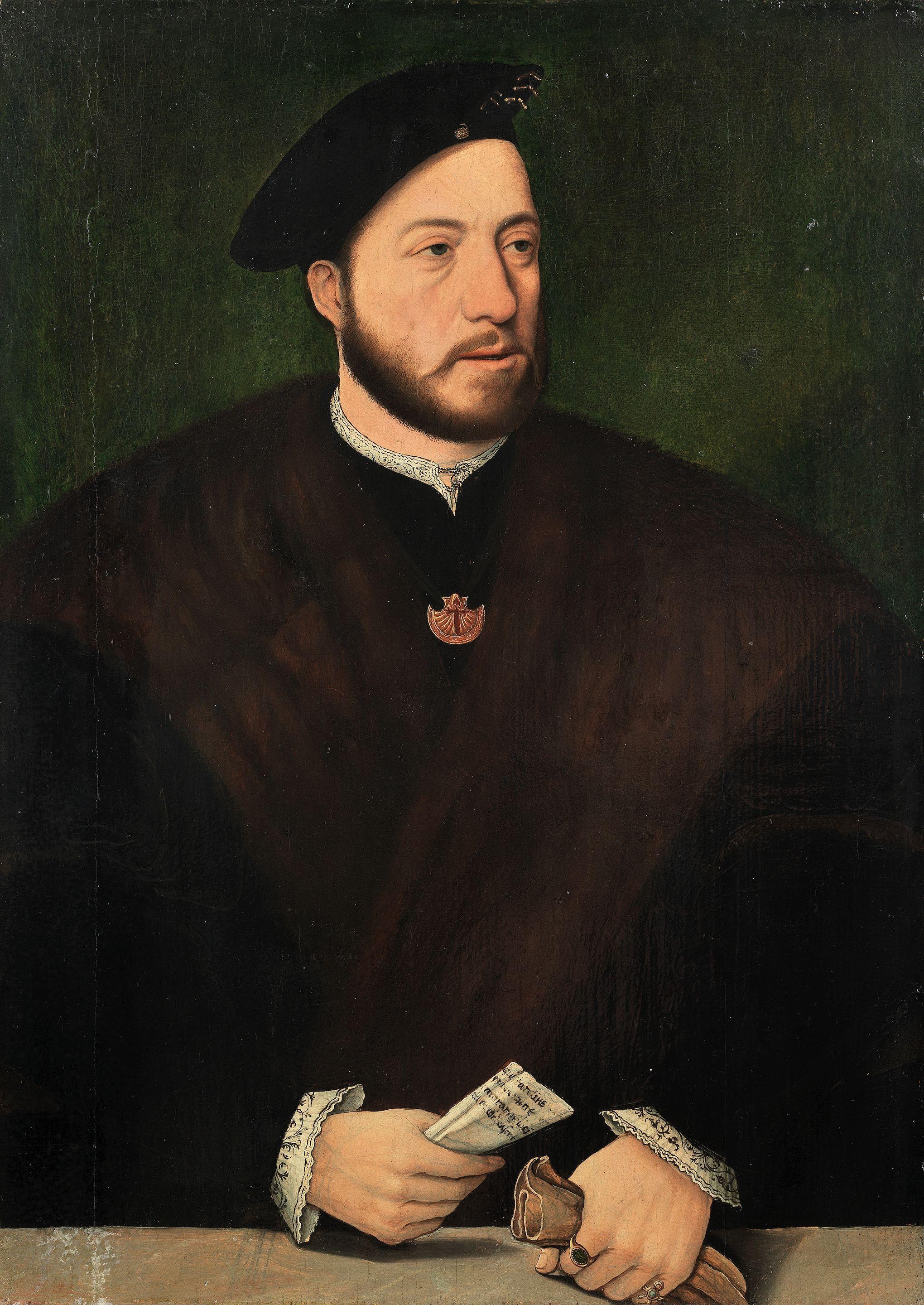 Ambrosius Benson - Portrait of a gentleman, half-length, in fur-trimmed robes, holding a letter