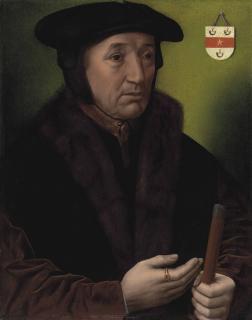 Ambrosius Benson - Portrait Of Jean Wyts, Watergraaf Of Mechelen (D. 1533), Half-Length, In A Cap And Fur-Trimmed Jacket, Holding A Rod Of Office In His Left Hand