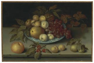 Ambrosius Bosschaert I - Peaches, Apples, Apricots And Grapes In A Wan Li Bowl With Cherries, Pears, Apricots And An Apple On A Ledge