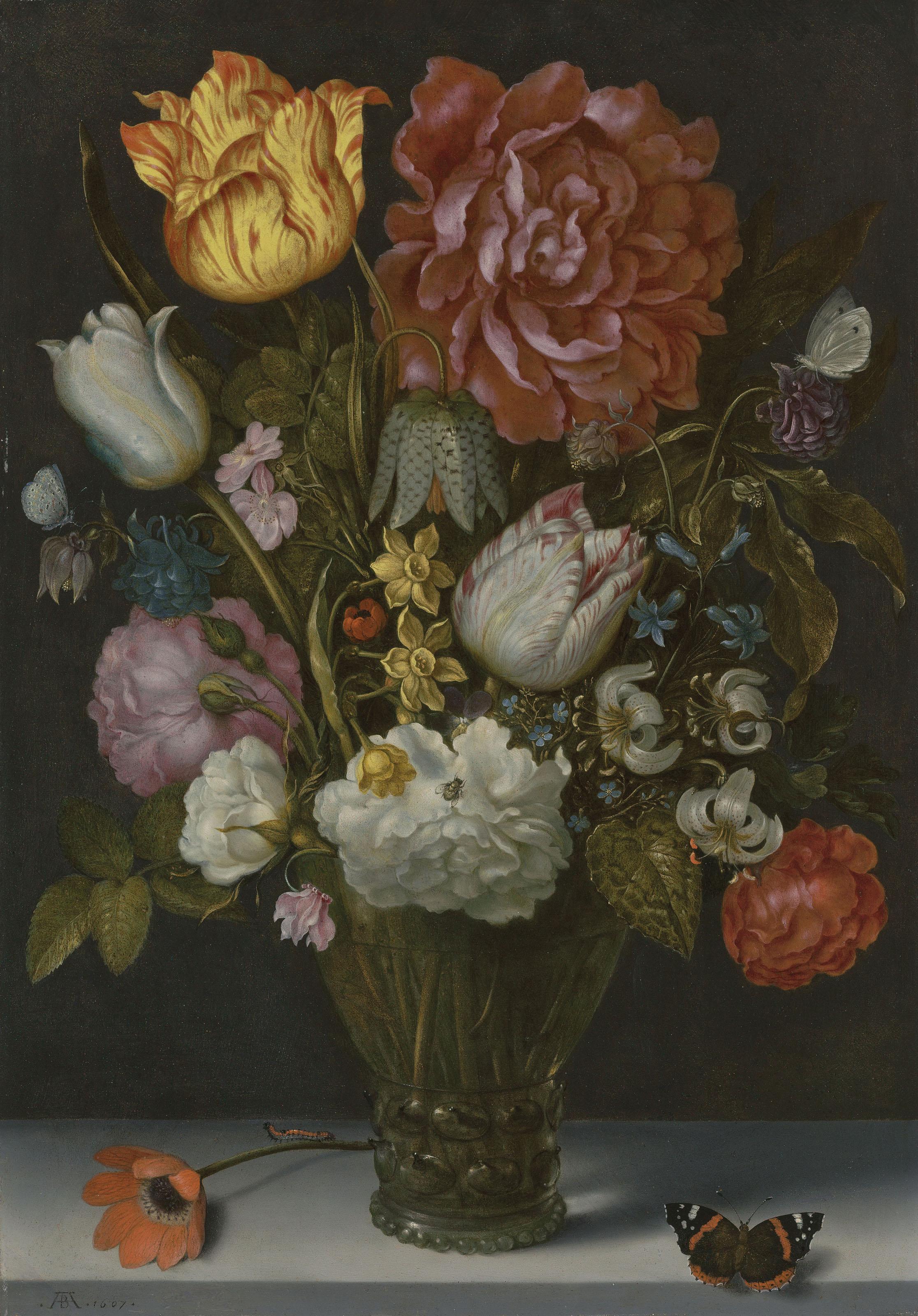 Ambrosius Bosschaert, The Elder - Flowers in a berkemeier glass on a stone ledge