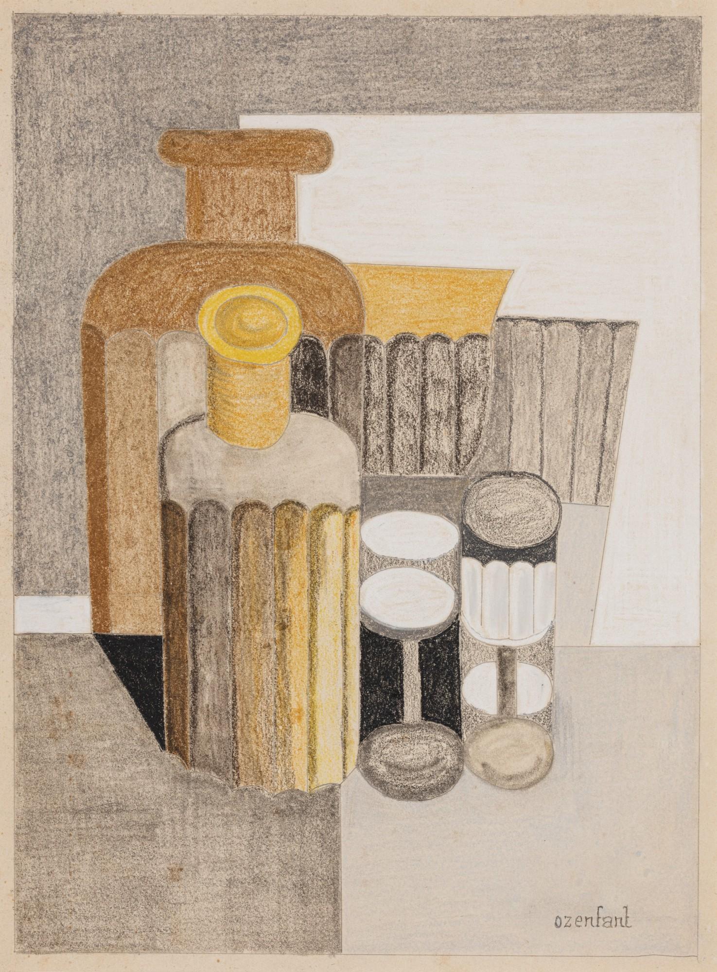 Amédée Ozenfant - Verres et bouteilles en bleus - étude