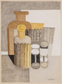 Amédée Ozenfant - Verres et bouteilles en bleus - étude