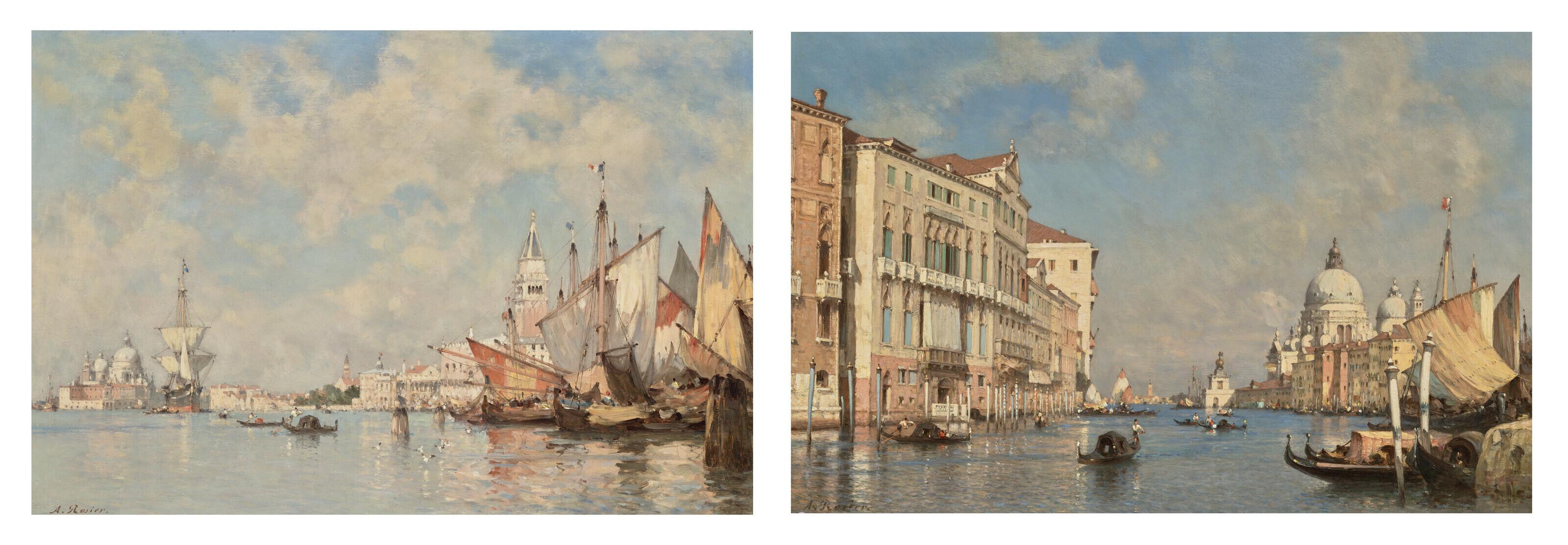 Amedée Rosier - Boats in front of St. Mark’s Square, St Maria della Salute beyond; and Venice
