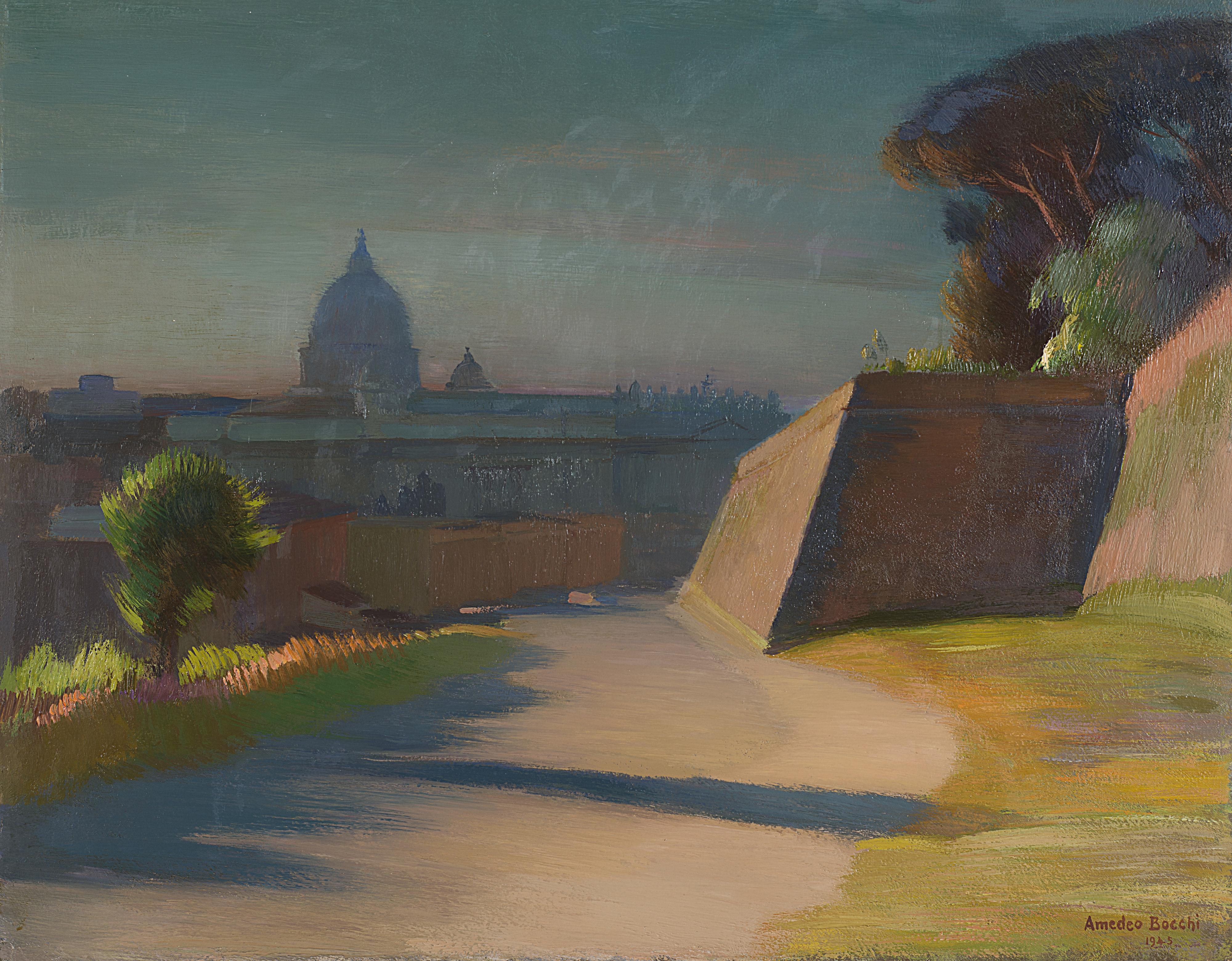 Amedeo Bocchi - Roma. Scorcio con la cupola della Basilica di San Pietro sullo sfondo