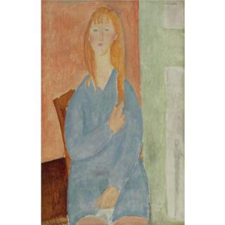 Amedeo Modigliani - Jeune Fille Assise, Les Cheveux Dénoués (Jeune Fille En Bleu)