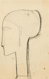 Amedeo Modigliani - Tête de profil gauche avec chignon, boucle d\'oreille et collier