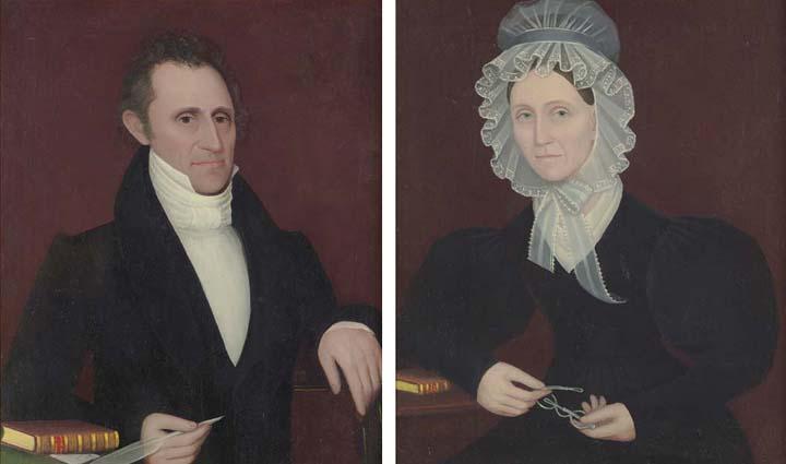 Ammi Phillips - A Pair of Portraits:  Mr. Jeremiah Russell and Mrs. Elizabeth Moose Russell