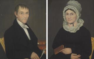 Ammi Phillips - A Pair of Portraits of Mr. William Shuneman and Mrs. Eliza Demyer Shuneman, circa 1819