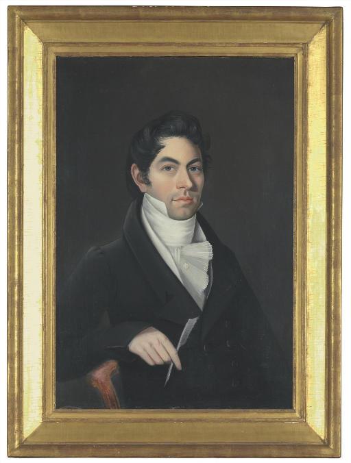 Ammi Phillips - Portrait of A Man In A Black Coat Holding A Quill