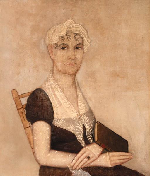 Ammi Phillips - Portrait of a Woman Holding a Bible, circa 1815