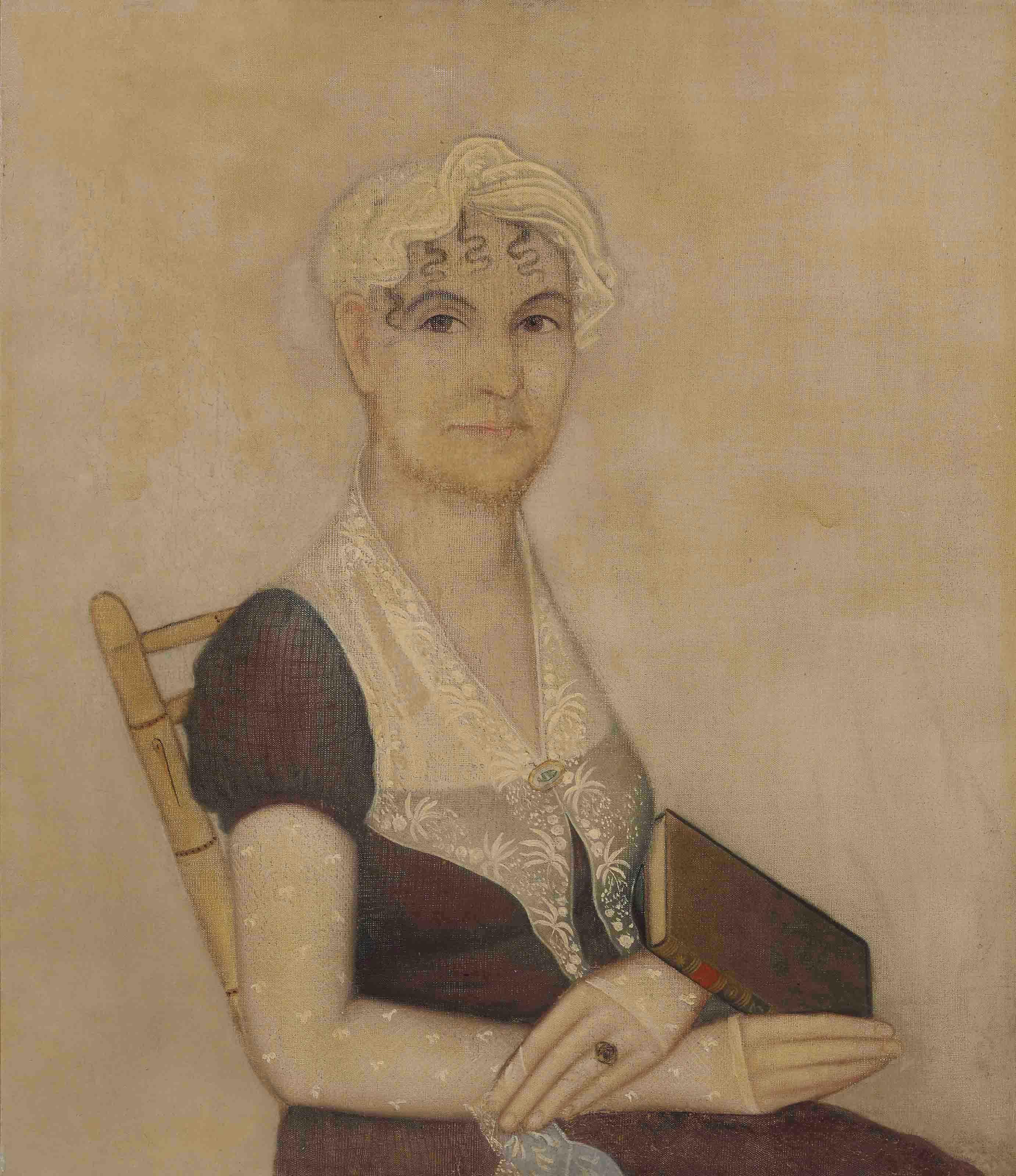 Ammi Phillips - Wife of Man Holding Large Bible