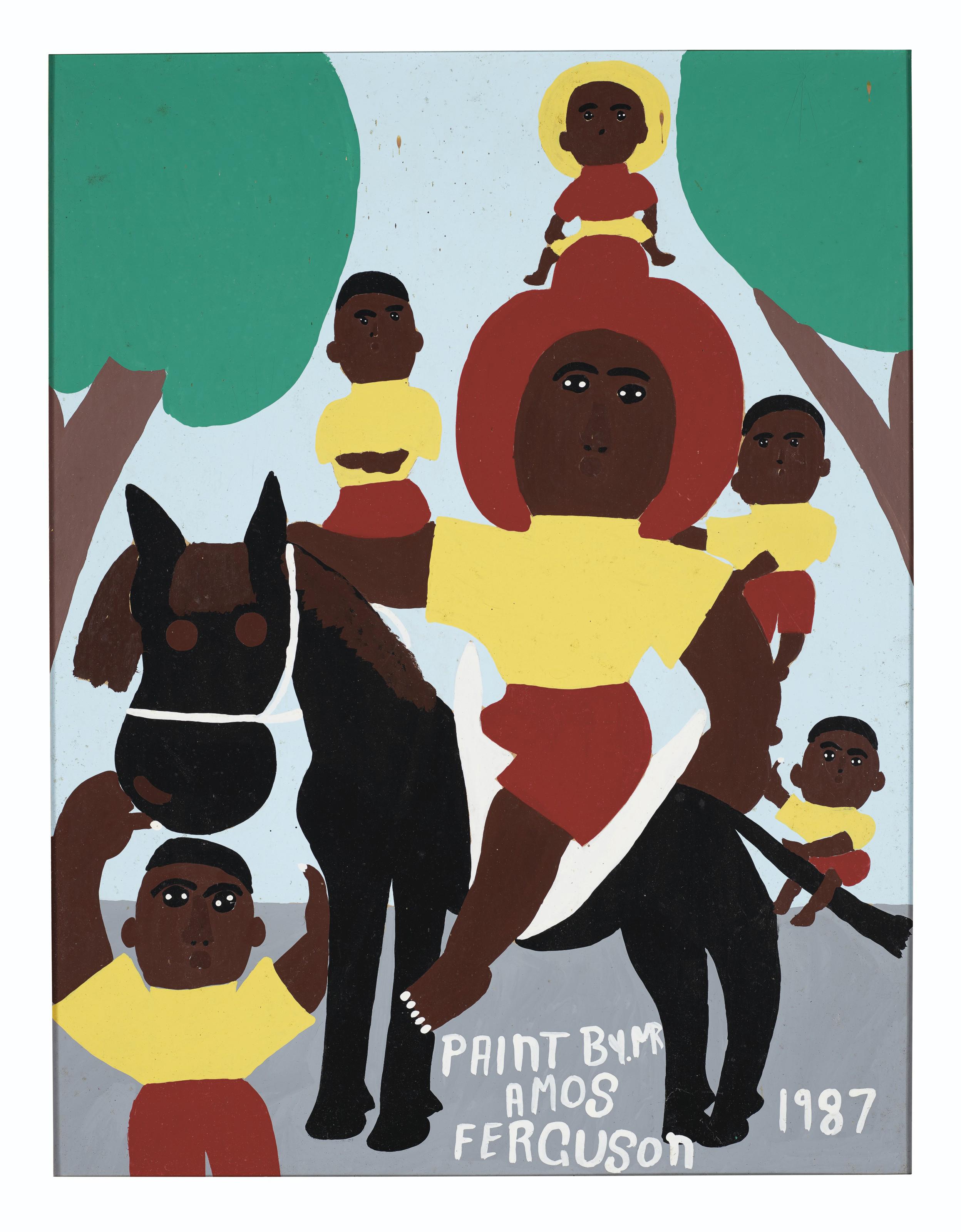 Amos Ferguson - Man and Children with Horse, 1987