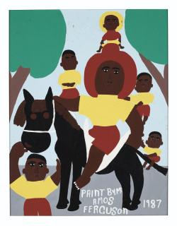 Amos Ferguson - Man and Children with Horse, 1987