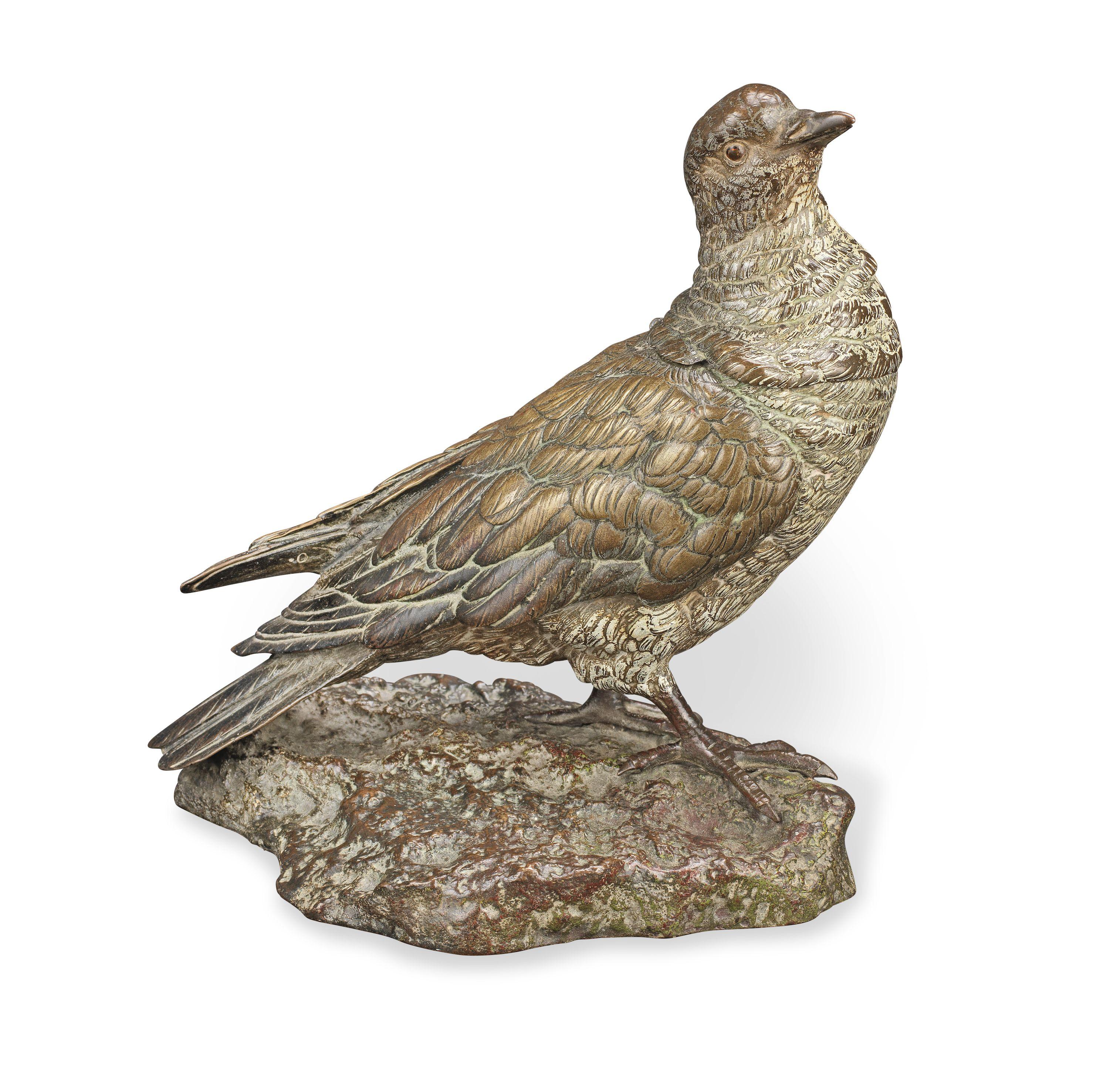 An Austrian Cold Painted Bronze Pigeon Inkwell