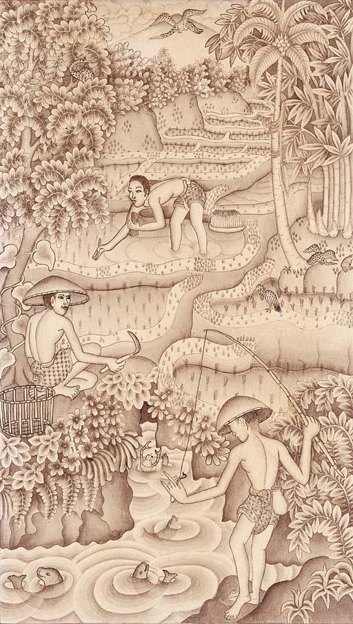Anak Agung Gede Meregeg - An Angler and Planters in a Padi Field