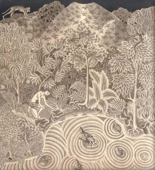 Anak Agung Gede Meregeg - Man watering plants by a pond