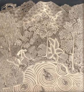 Anak Agung Gede Meregeg - Man watering plants by a pond