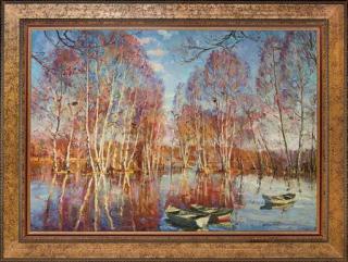 Anatoliy Shapovalov - Boats on a lake, autumn