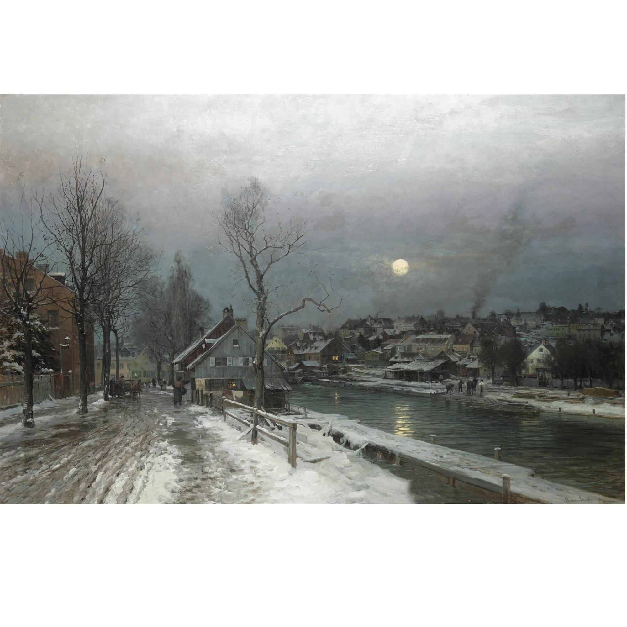 Anders Andersen-Lundby - A Busy Town In Moonlight