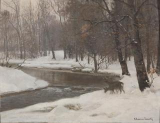 Anders Andersen-Lundby - Deer By A Stream In Winter