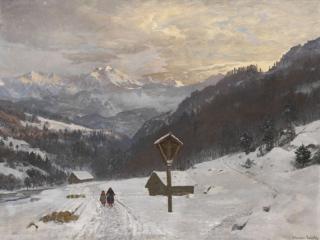 Anders Andersen-Lundby - Winterliche Gebirgslandschaft mit Marterl