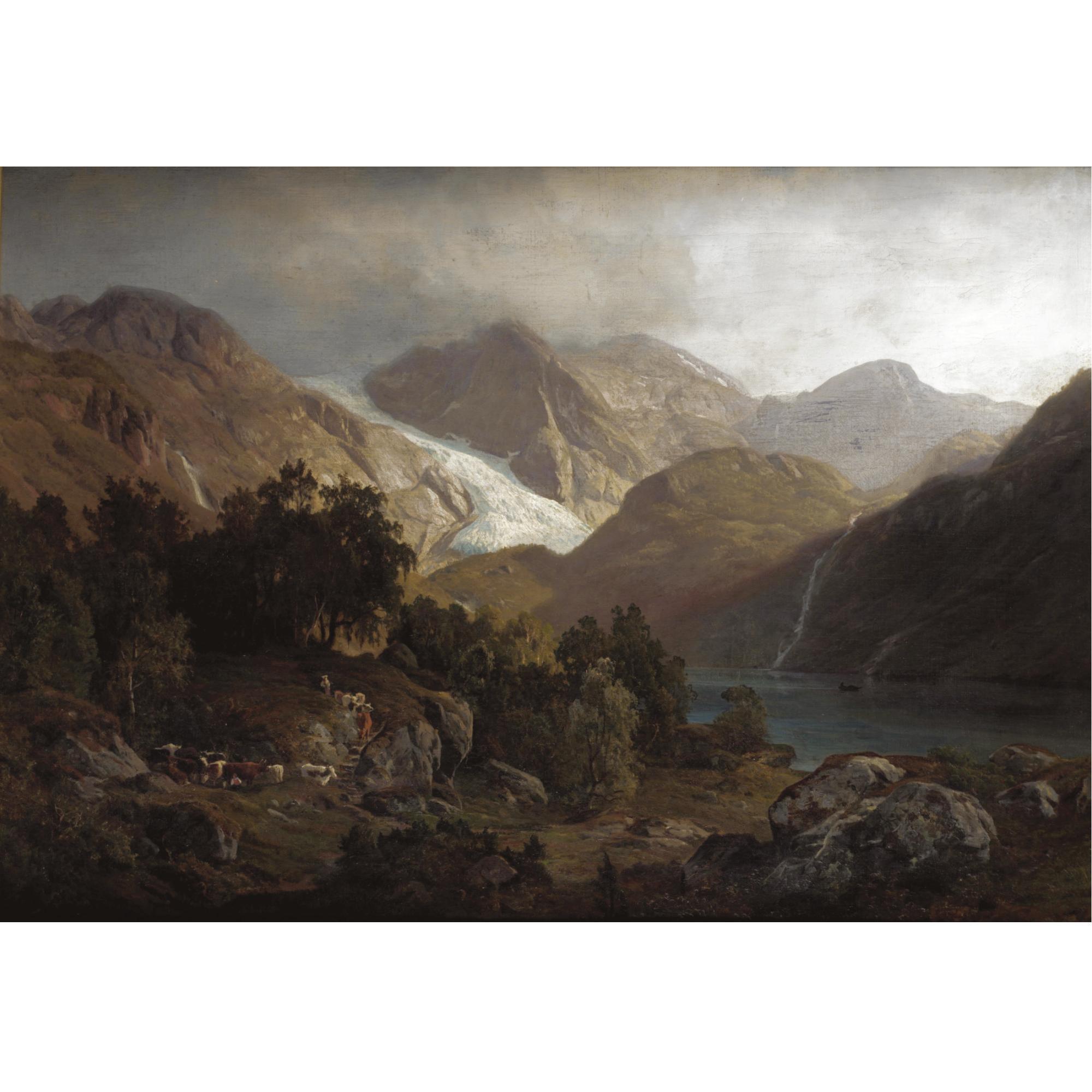 Anders Askevold - Figures And Cattle In A Mountainous Landscape