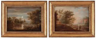 Anders Holm - Day & Night, Pastoral landscape with figures, buildings and animals