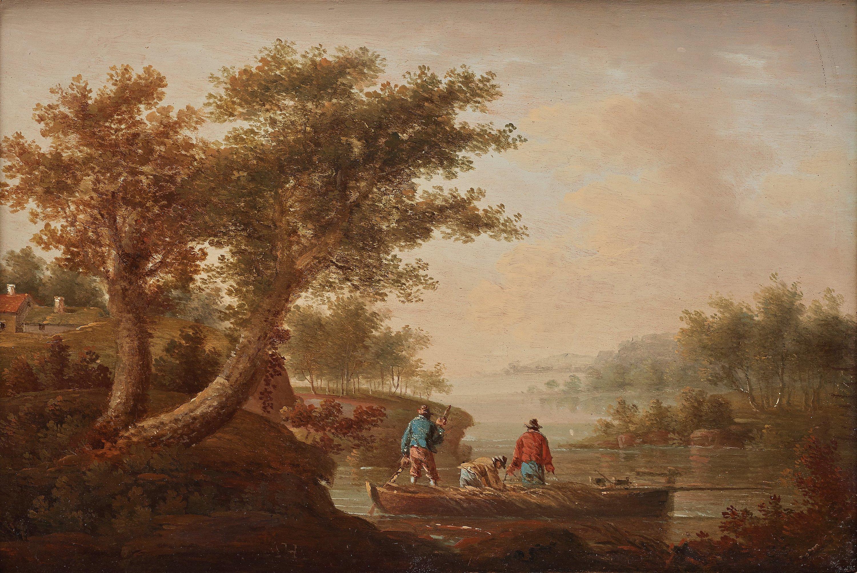 Anders Holm - Landscape with figures in a boat.