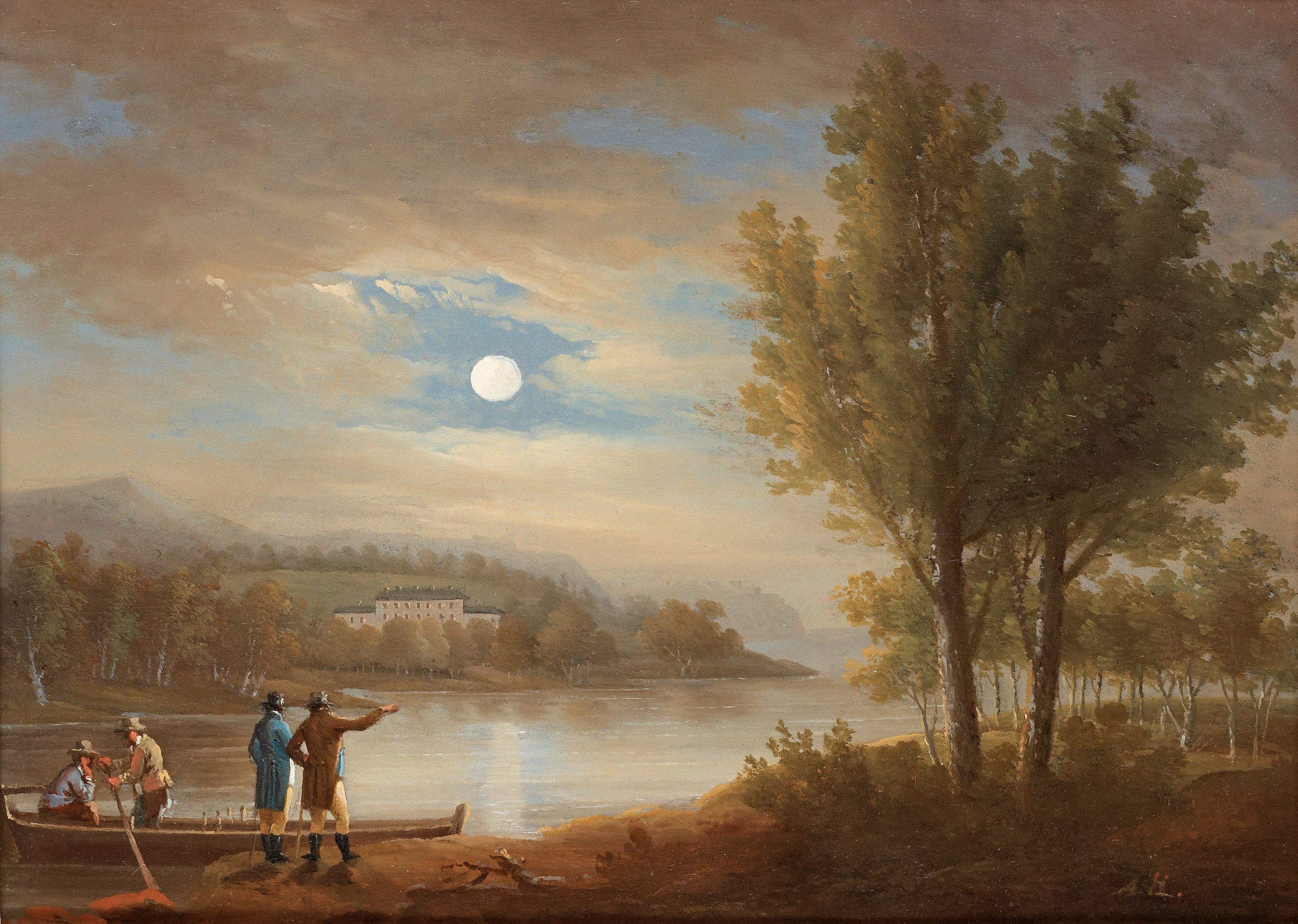 Anders Holm - Månskenslandskap; utsikt mot ett slott