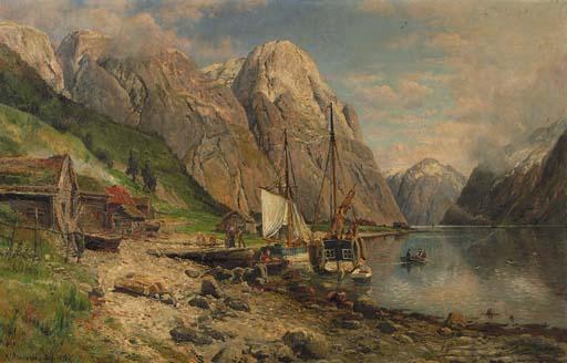 Anders Monsen Askevold - Fisherfolk in a fjord in summer
