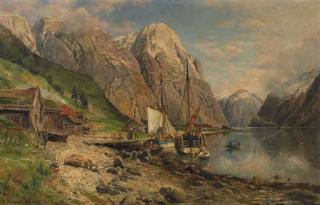 Anders Monsen Askevold - Fisherfolk in a fjord in summer